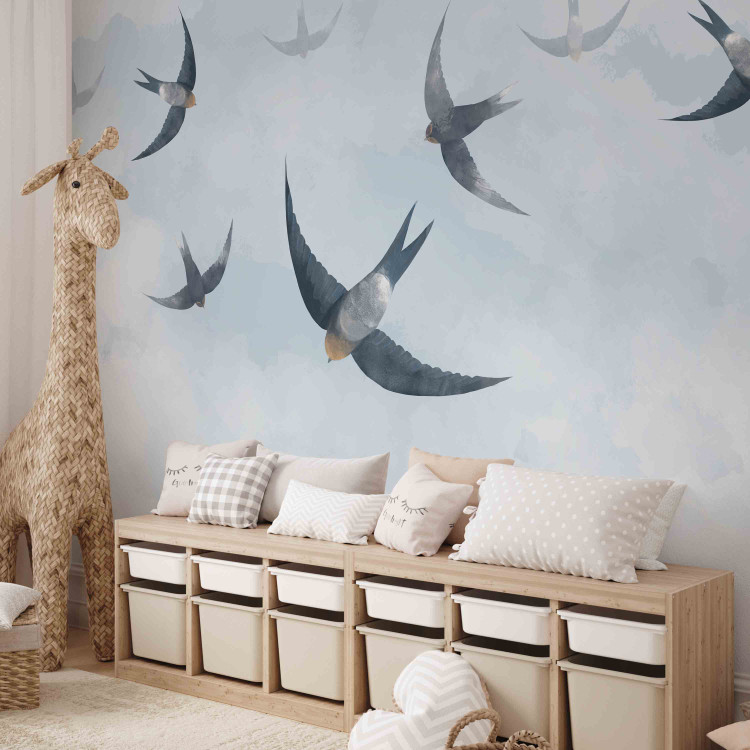 Wall Mural Birds in flight - animals on a background of calm sky in shades of blue 143791 additionalImage 6