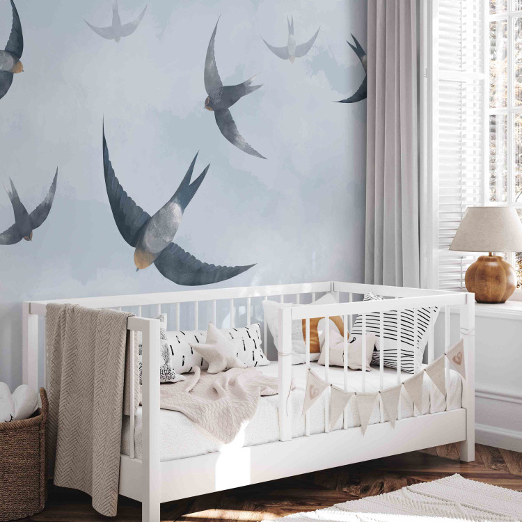 Wall Mural Birds in flight - animals on a background of calm sky in shades of blue 143791 additionalImage 5
