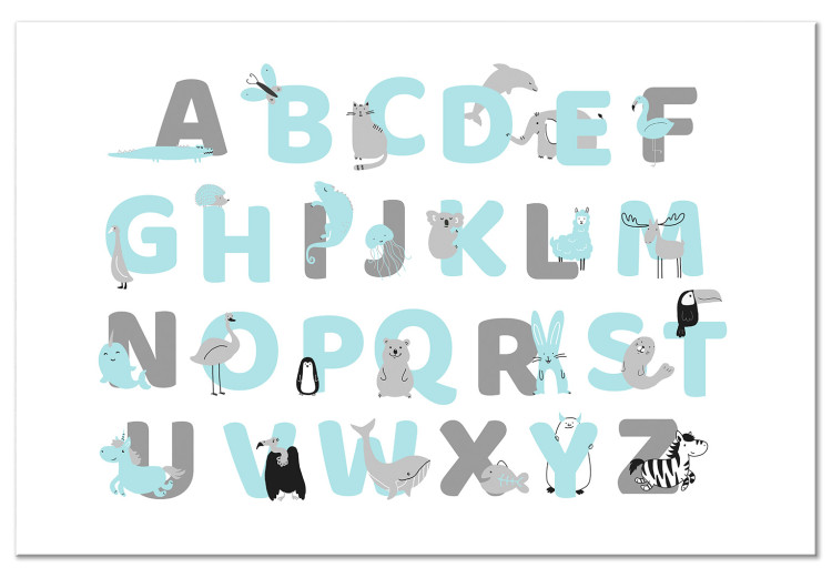 Canvas English Alphabet for Children - Blue and Gray Letters with Animals 146491