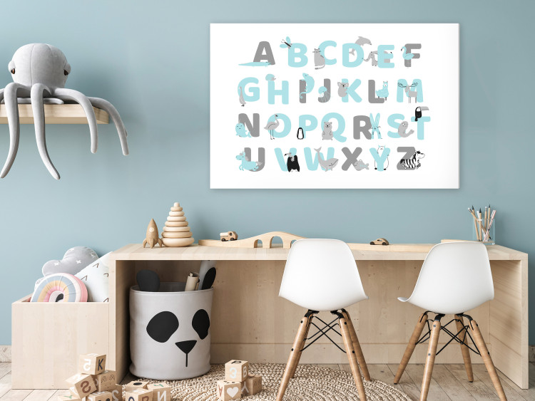 Canvas English Alphabet for Children - Blue and Gray Letters with Animals 146491 additionalImage 3