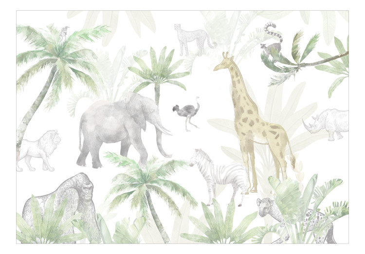 Wall Mural Tropical Safari - Wild Animals in Pastel Colors 146591 additionalImage 1