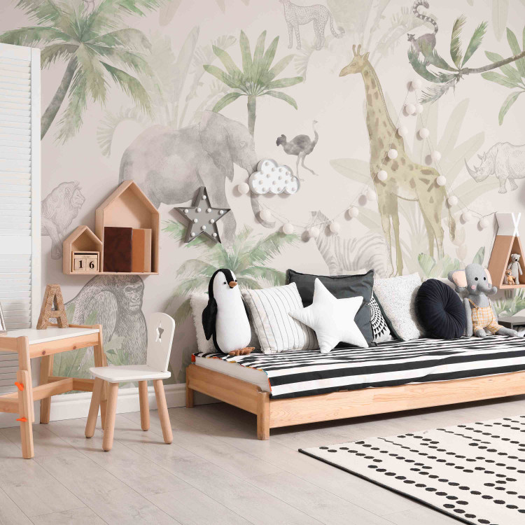 Wall Mural Tropical Safari - Wild Animals in Pastel Colors 146591 additionalImage 5