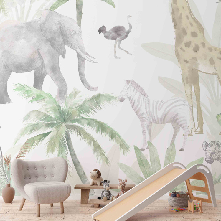 Wall Mural Tropical Safari - Wild Animals in Pastel Colors 146591 additionalImage 6