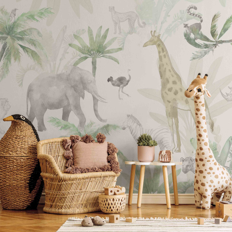 Wall Mural Tropical Safari - Wild Animals in Pastel Colors 146591 additionalImage 4