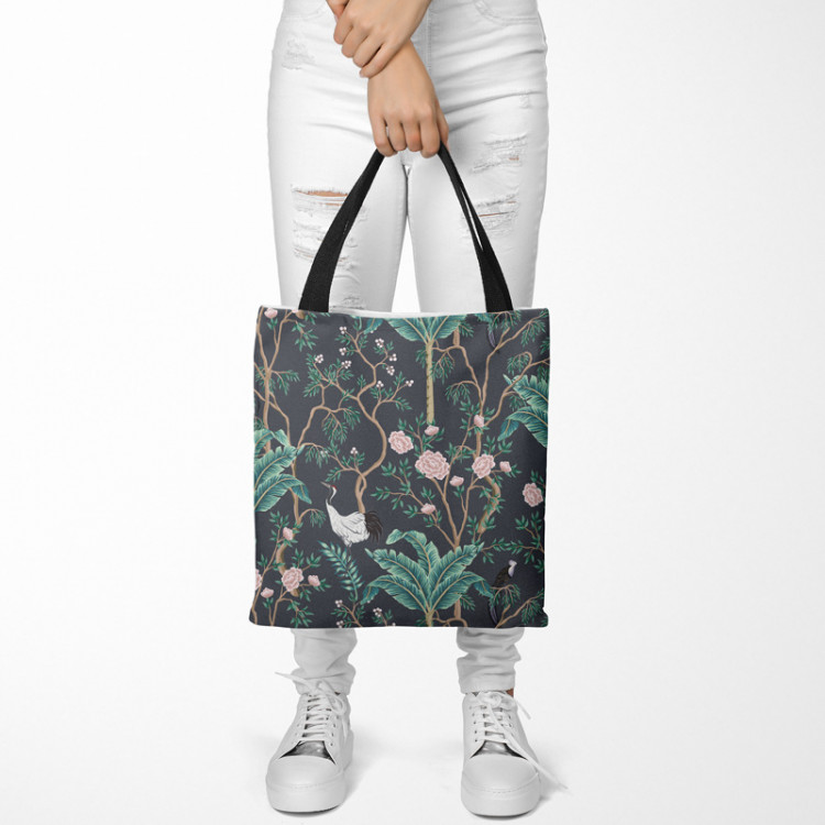 Shopping Bag Bird in the bushes - palm trees with pink flowers on a dark background 147491 additionalImage 2