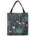 Shopping Bag Bird in the bushes - palm trees with pink flowers on a dark background 147491
