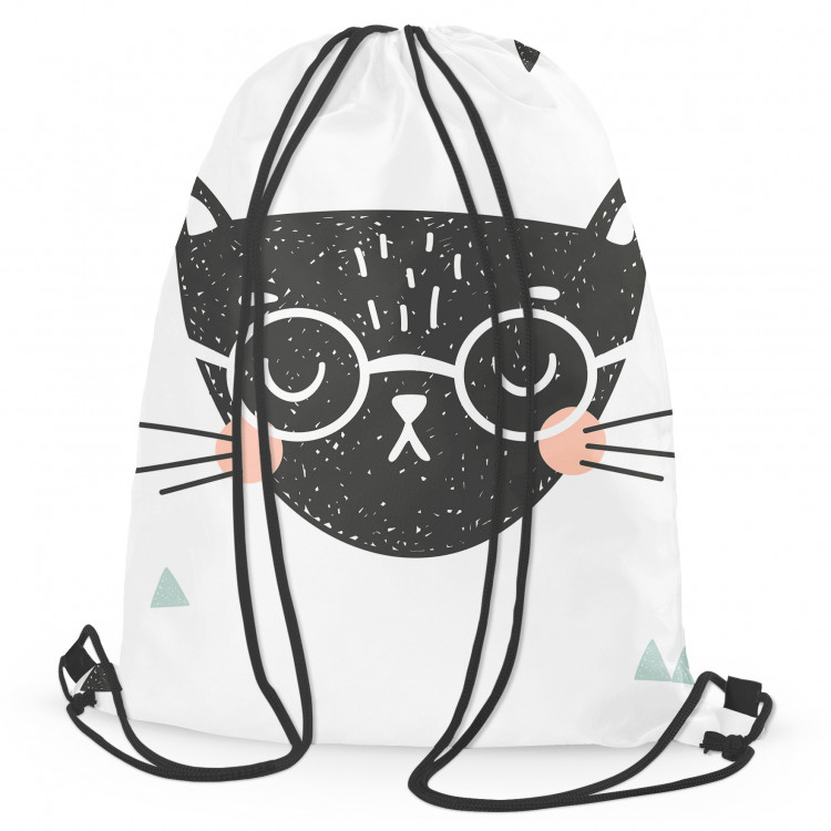 Backpack The face of a cat - animal and triangles on black and white background 147691