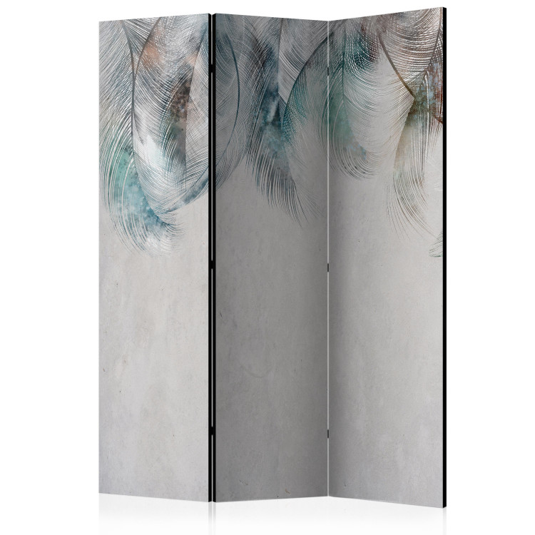 Room Divider Colorful Feathers (3-piece) - Delicate composition on a gray background 138102