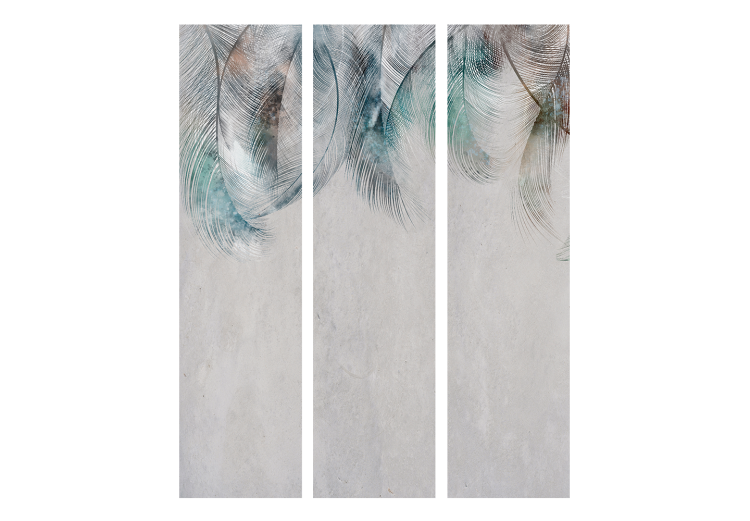 Room Divider Colorful Feathers (3-piece) - Delicate composition on a gray background 138102 additionalImage 3