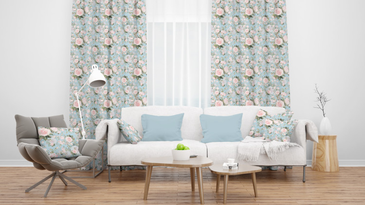 Decorative Curtain Elusive painting - roses in cottagecore style on blue background 147202 additionalImage 6