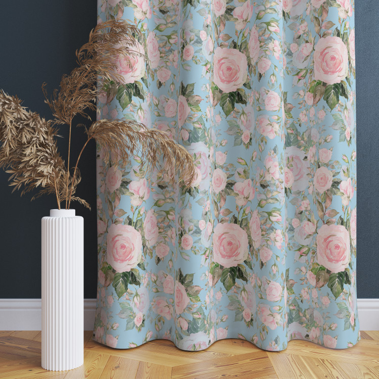 Decorative Curtain Elusive painting - roses in cottagecore style on blue background 147202 additionalImage 4