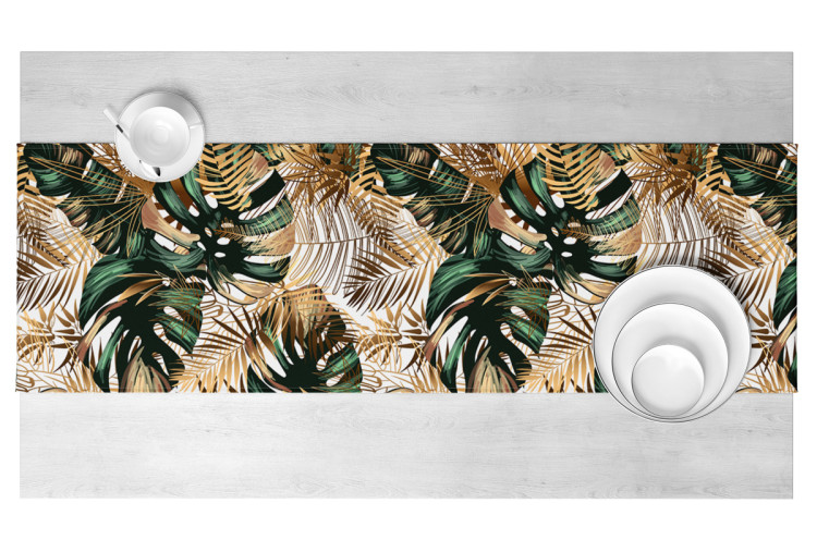 Table Runner Contrasting leaves - plant motif in shades of green and gold 147312 additionalImage 3