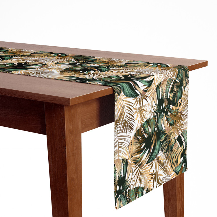 Table Runner Contrasting leaves - plant motif in shades of green and gold 147312 additionalImage 5