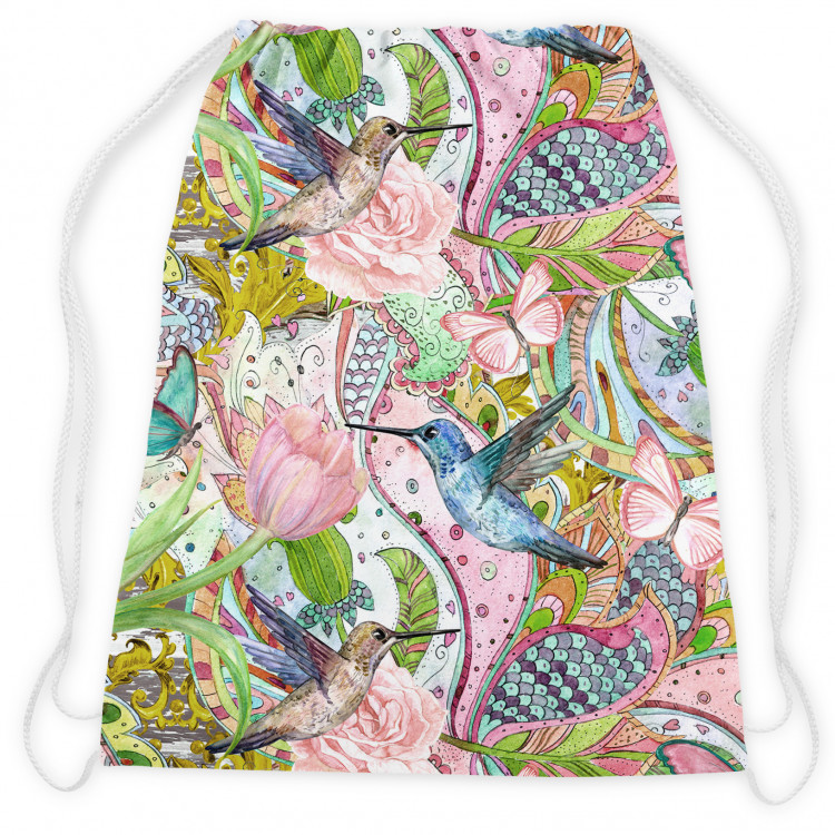 Backpack Spring and hummingbirds - ornamental floral pattern with exotic birds 147412 additionalImage 2