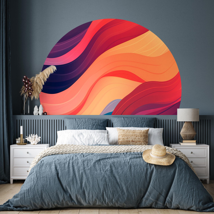 Round wallpaper Colorful Waves - Abstraction in Shades of Orange and Purple 151612 additionalImage 2