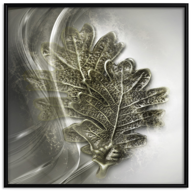 Poster Oak Leaf - botanical abstraction in waves and leaves on a silver background 120832 additionalImage 18