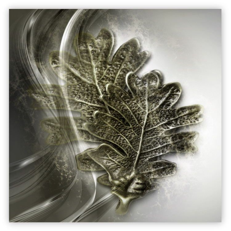 Poster Oak Leaf - botanical abstraction in waves and leaves on a silver background 120832