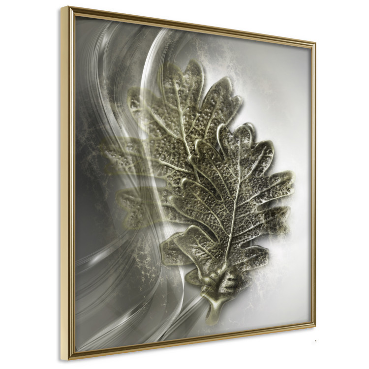 Poster Oak Leaf - botanical abstraction in waves and leaves on a silver background 120832 additionalImage 12