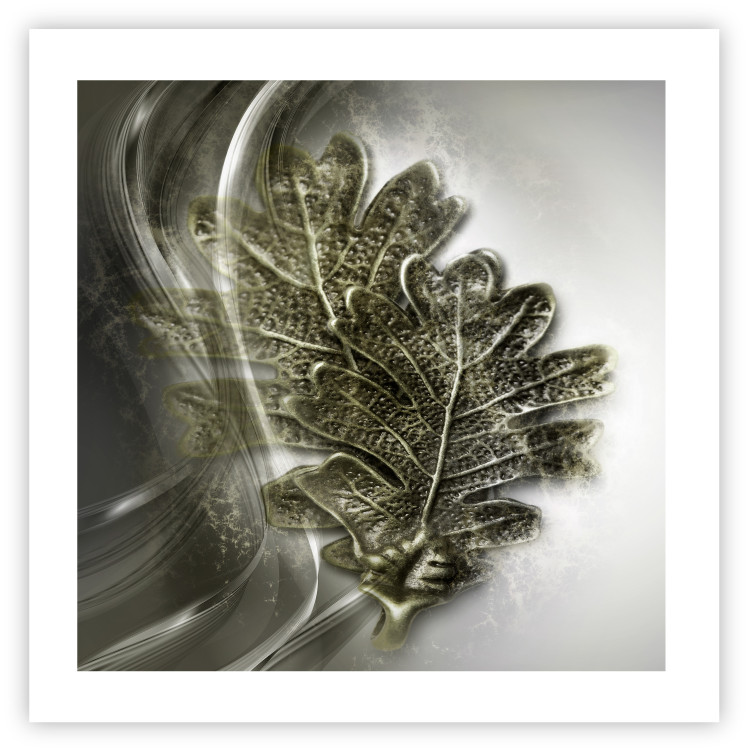 Poster Oak Leaf - botanical abstraction in waves and leaves on a silver background 120832 additionalImage 19