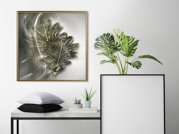 Poster Oak Leaf - botanical abstraction in waves and leaves on a silver background 120832 additionalImage 5