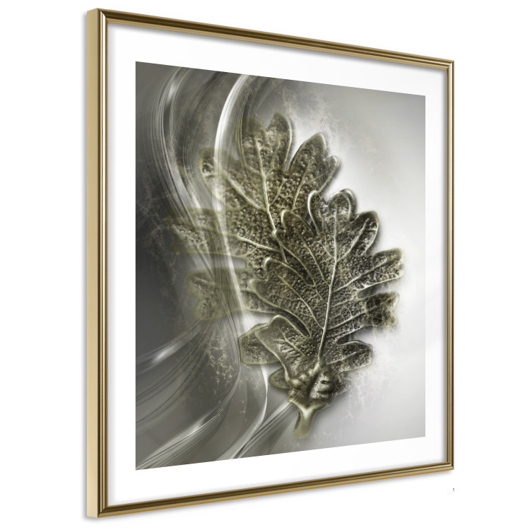 Poster Oak Leaf - botanical abstraction in waves and leaves on a silver background 120832 additionalImage 6