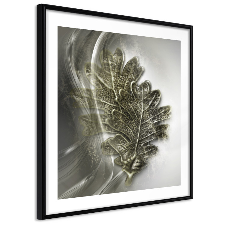 Poster Oak Leaf - botanical abstraction in waves and leaves on a silver background 120832 additionalImage 11