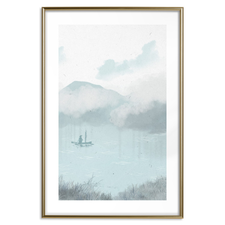 Poster Fishing in the Morning - Small Boat Against the Background of Misty Mountains 146132 additionalImage 20
