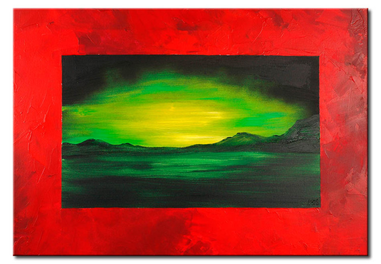 Canvas Eastern landscape - landscape in green colours on a red background 49732