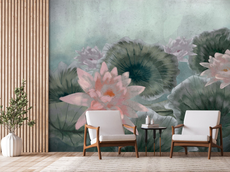 Wall Mural Oriental vegetation - lotus flowers floating with leaves on a sheet of water 135742
