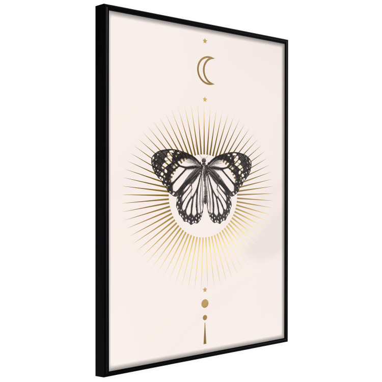 Poster Butterfly's Secret - black and white insect against pink and golden sun 136542 additionalImage 17