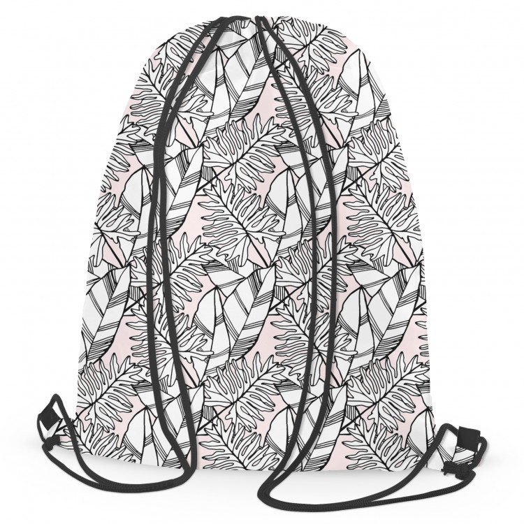 Backpack Leafy mauresque - black and white floral pattern in linear style 147642