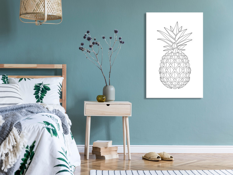 Canvas Black pineapple contours - minimalistic drawing on a white background 128352 additionalImage 3