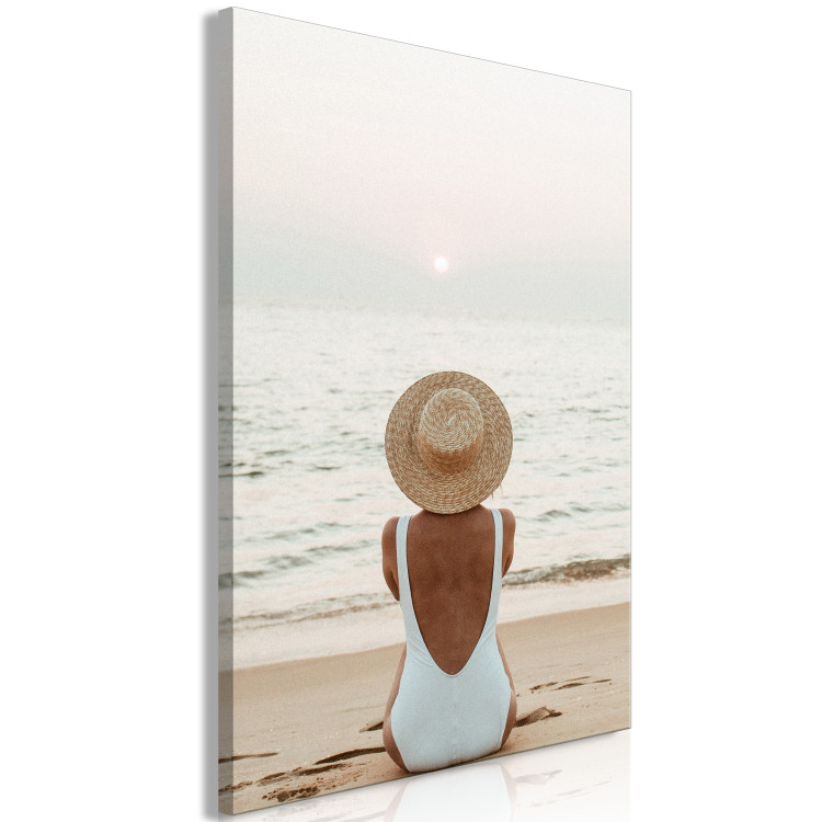 Canvas Woman in hat on the beach - Marine landscape with sunset 135852 additionalImage 2