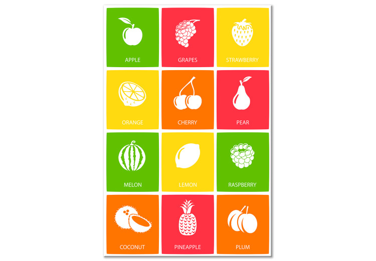 Canvas Fruit board - graphic with white icons and English names 123562