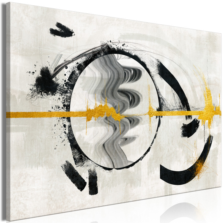 Canvas Golden rhythm - abstraction with a gold line in a black circle 134862 additionalImage 2