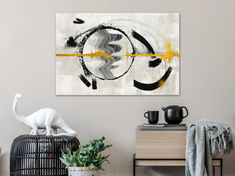 Canvas Golden rhythm - abstraction with a gold line in a black circle 134862 additionalImage 3