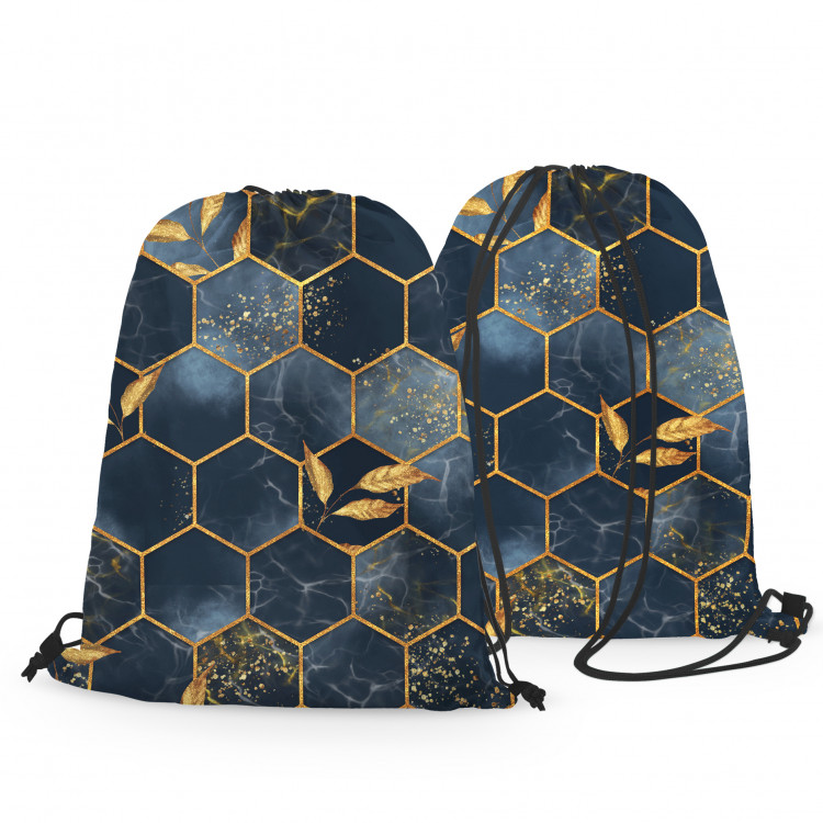 Backpack Geometry and leaves - composition in shades of blue and gold 147562 additionalImage 3