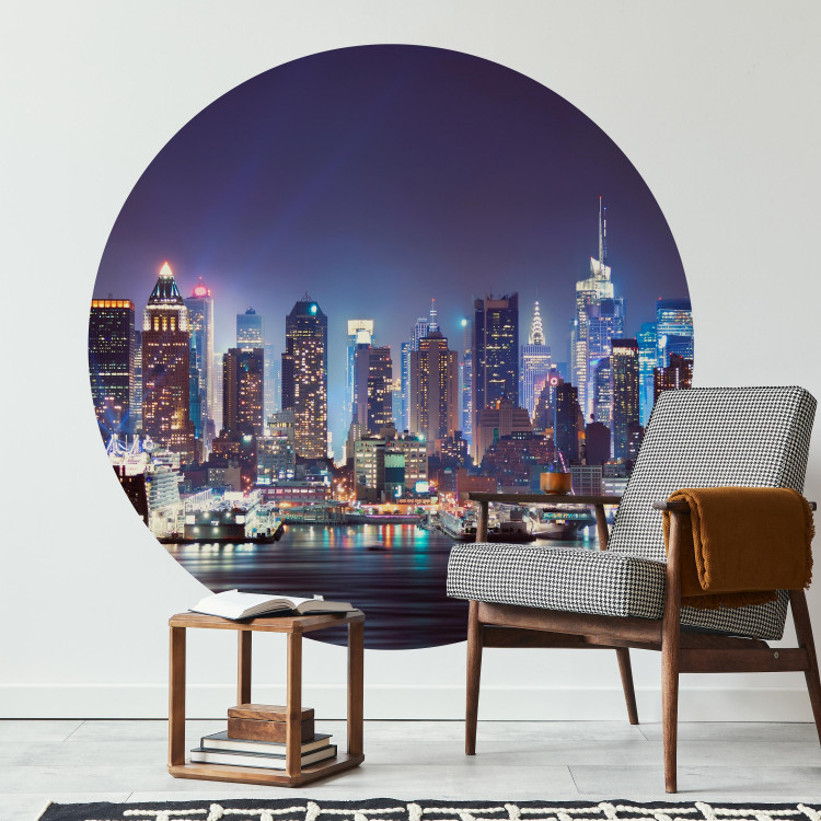 Round wallpaper New York After Dark - Illuminated Panorama of the City From the Port Side 149172 additionalImage 2