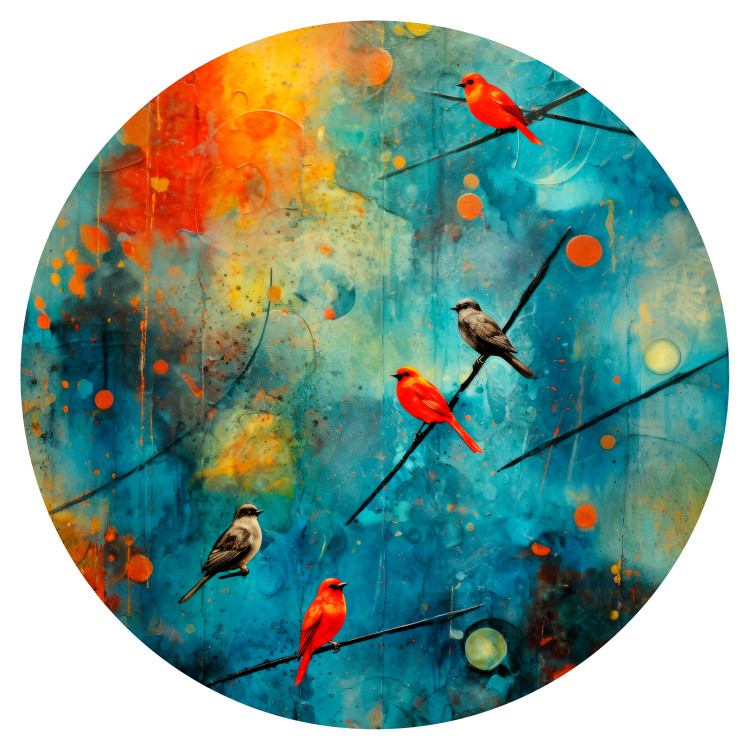 Round wallpaper Bird Gathering - Colorful Birds on a Multicolored Painting Background 151682 additionalImage 1