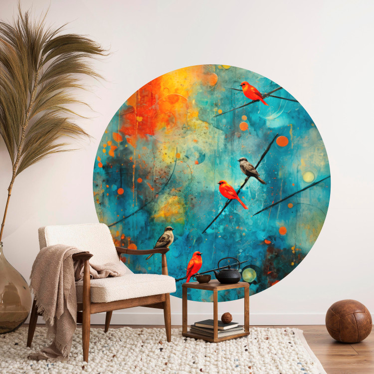 Round wallpaper Bird Gathering - Colorful Birds on a Multicolored Painting Background 151682 additionalImage 2