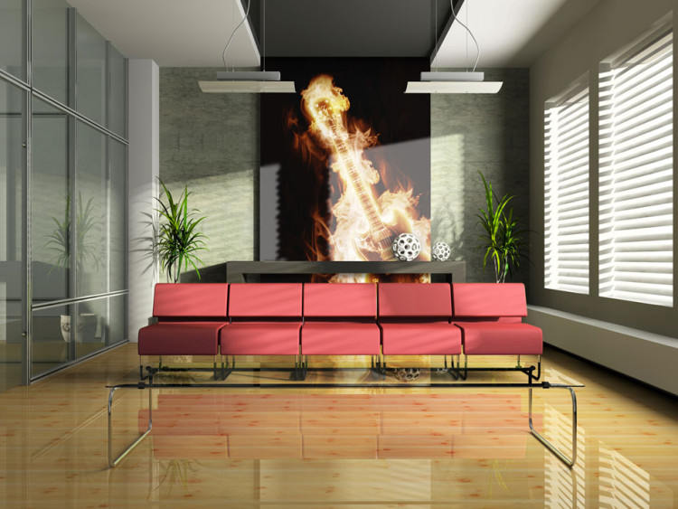 Wall Mural Rock Music - Electric guitar in flames on a black background 61382