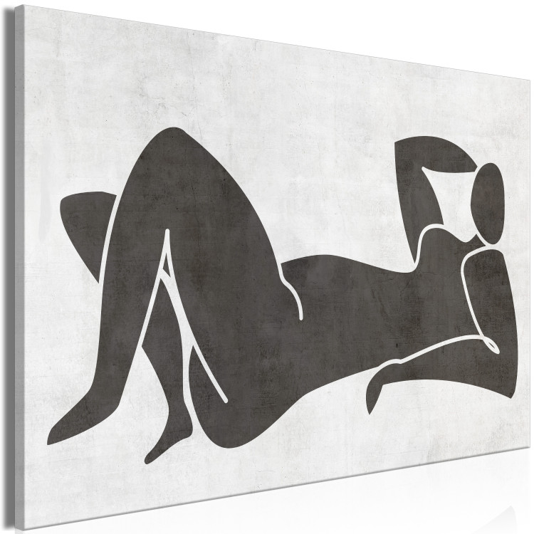 Canvas Lying woman - black and white graphic in scandi boho style 134192 additionalImage 2