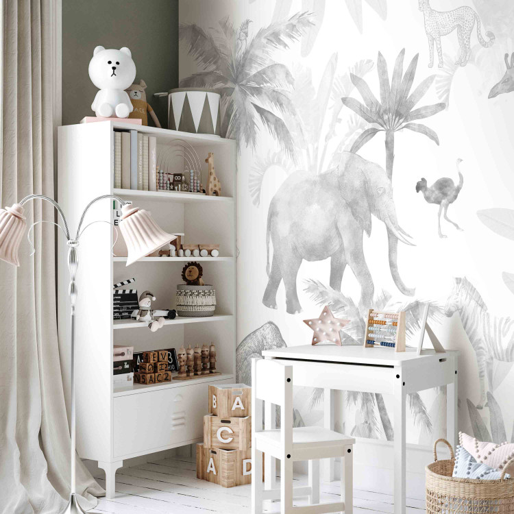Wall Mural Tropical Safari - Wild Animals in Grays on a White Background 146592 additionalImage 5