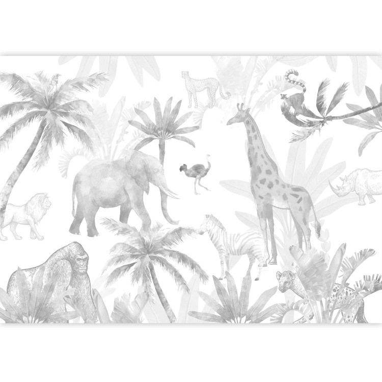 Wall Mural Tropical Safari - Wild Animals in Grays on a White Background 146592 additionalImage 3