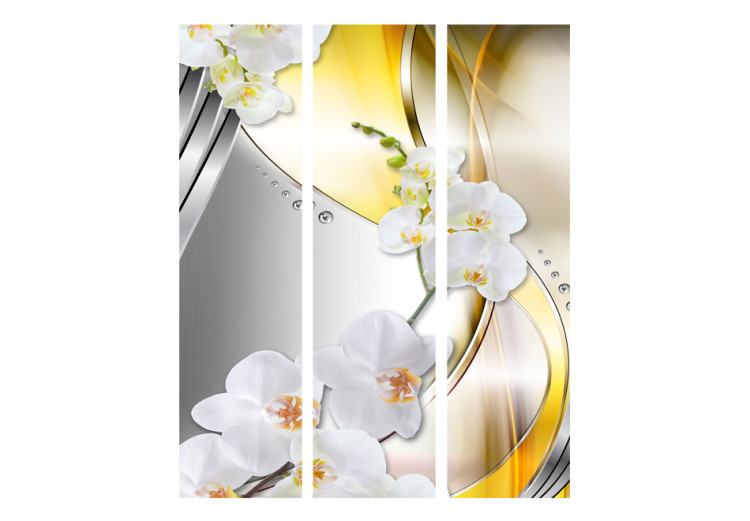 Room Divider Yellow Journey - white orchids on a background of silver and yellow abstraction 95392 additionalImage 3