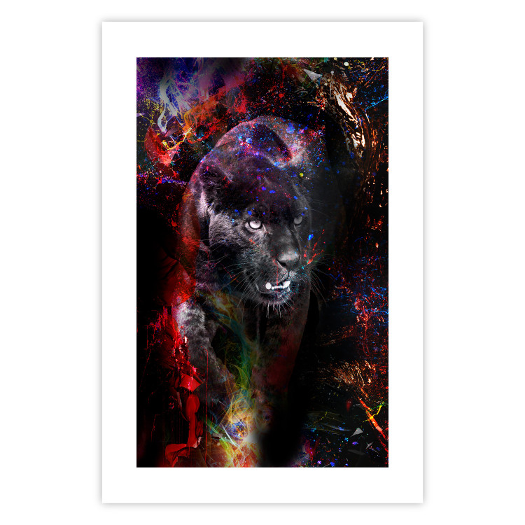 Poster Black Jaguar - animal among abstract colors on a dark background 131813 additionalImage 19