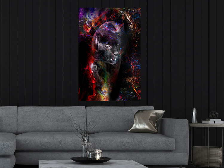 Poster Black Jaguar - animal among abstract colors on a dark background 131813 additionalImage 2
