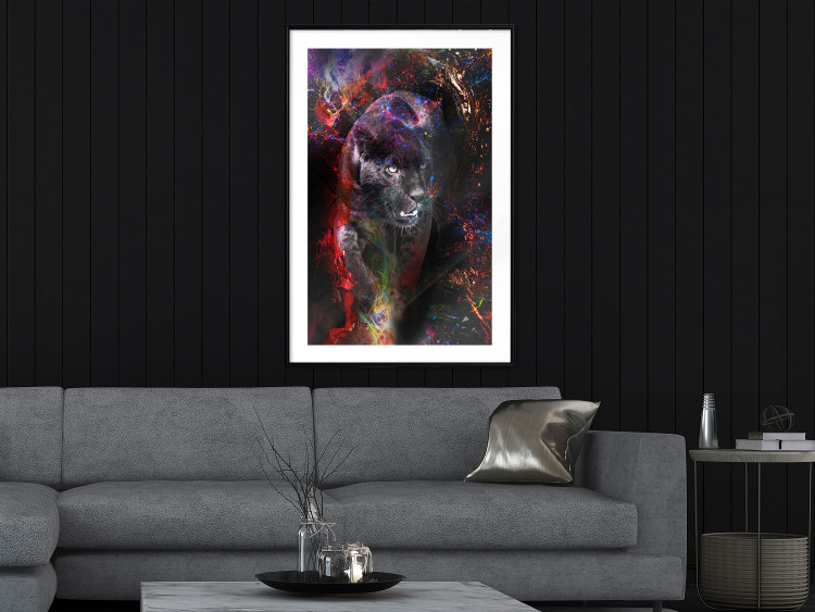 Poster Black Jaguar - animal among abstract colors on a dark background 131813 additionalImage 18