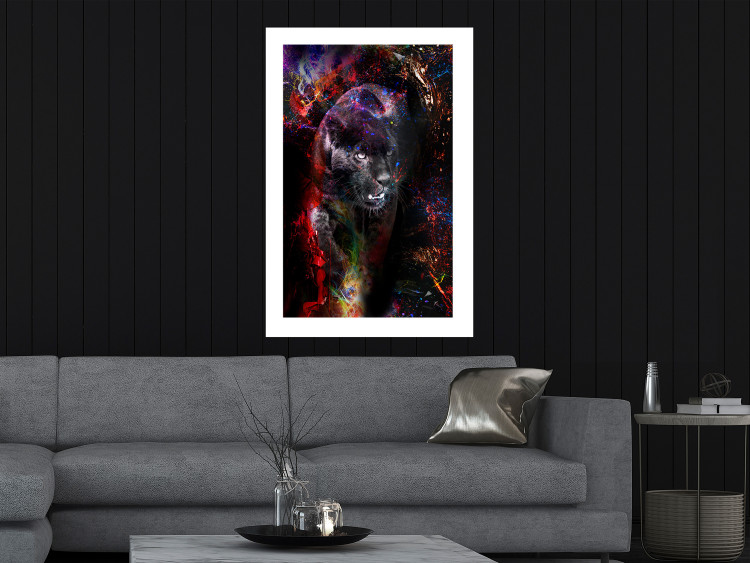 Poster Black Jaguar - animal among abstract colors on a dark background 131813 additionalImage 3