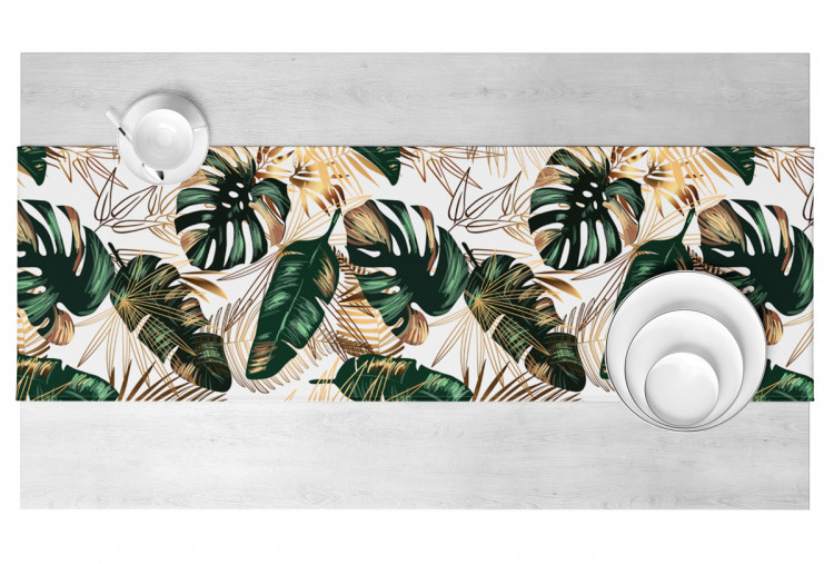 Table Runner Elegance of leaves - composition in shades of green and gold 147313 additionalImage 3